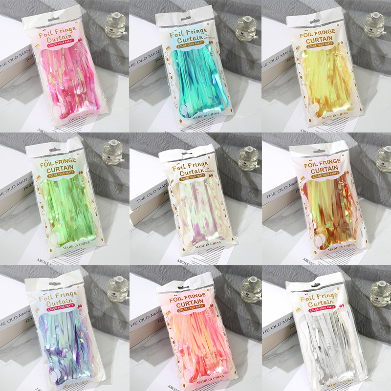新款1*2M创意派对装饰雨丝帘双色镭射墙面门帘儿童生日装饰道具详情1