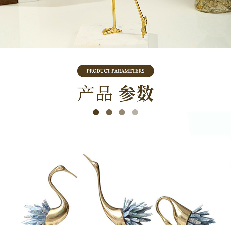 New Chinese-style crane model room copper ornaments, light luxury European modern living room home metal decorations, crystal ornaments pic 6