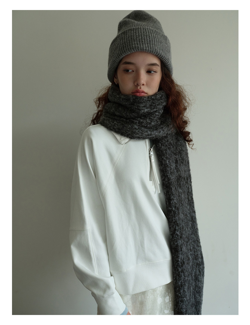 设计师款40羊毛混纺中性拼色围巾女冬季bai搭黑灰色韩版毛线围脖详情5