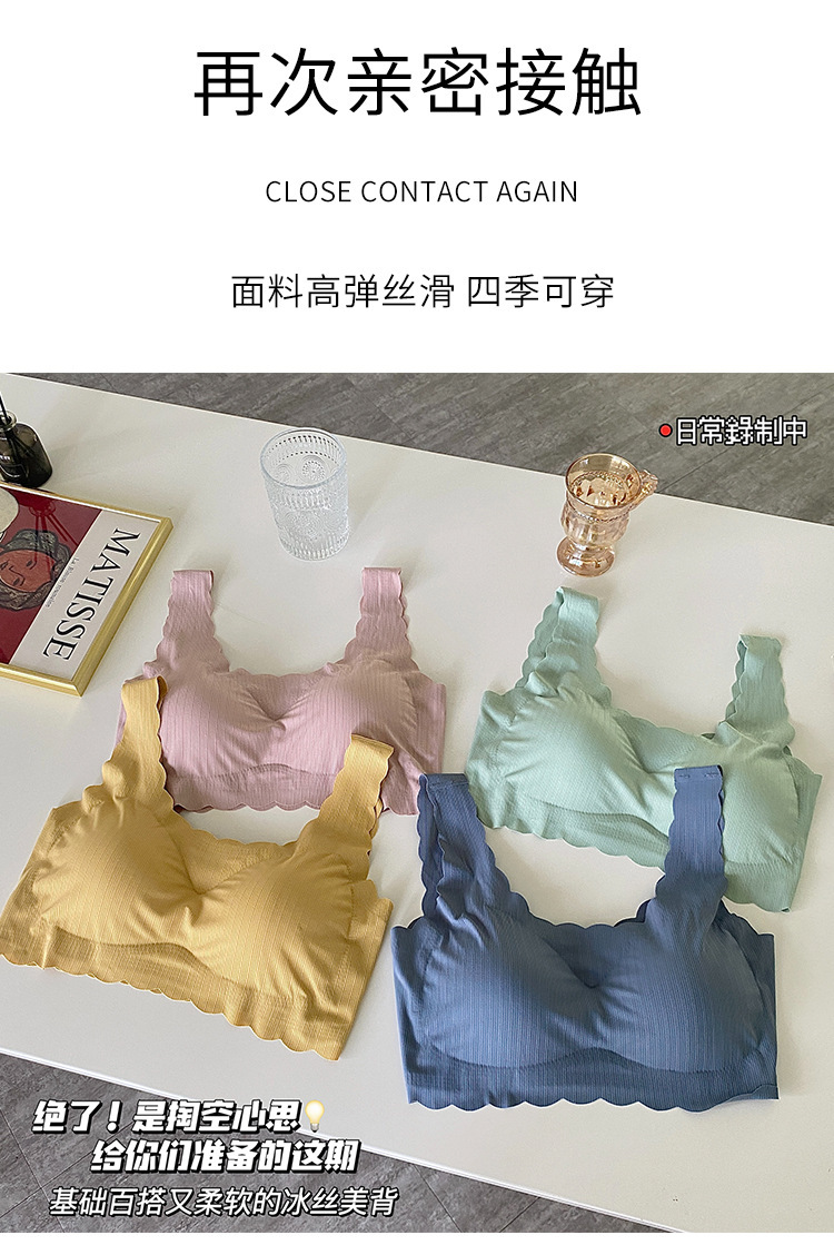 新款无痕冰丝美背打底无钢圈舒适性感花边抹胸运动防走光女士内衣详情5