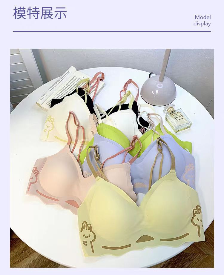 黑甜小兔~可爱无痕内衣女士小胸聚拢收副乳防下垂文胸无钢圈显大详情11