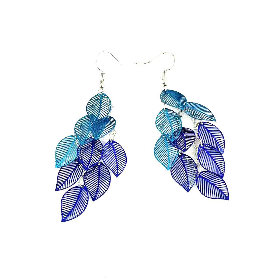 New European and American color-blocked leaf nine-piece earrings, fresh and colorful tassel leaf earrings, cross-border popular earrings pic 8