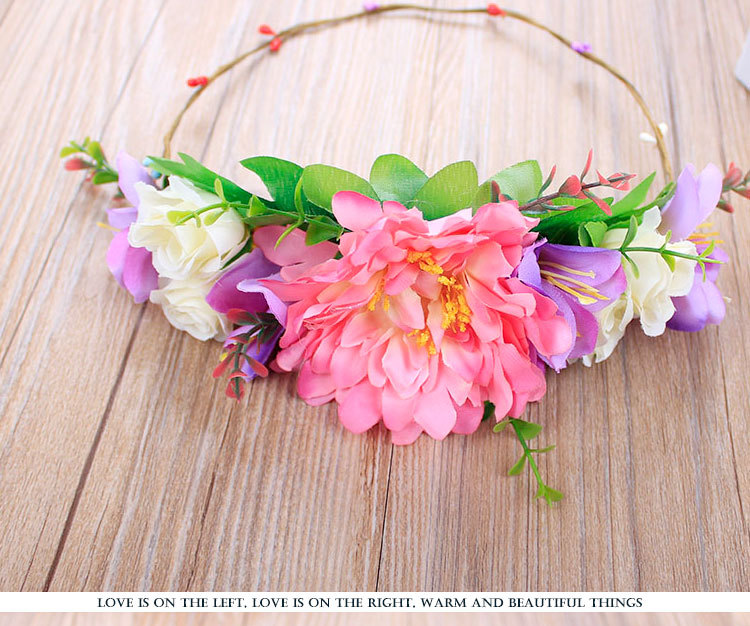 Factory direct sales of bride flower garlands, lilies, chrysanthemums, fabric hair flowers, semi-rings, Malaysian rice white handyman hair bands pic 6