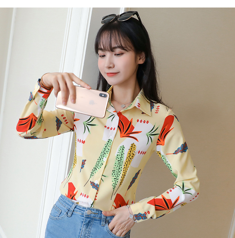 New spring and autumn Korean-style slim-fit shirt for women, long-sleeved printed striped trendy base layer, Hong Kong-style top for women pic 64