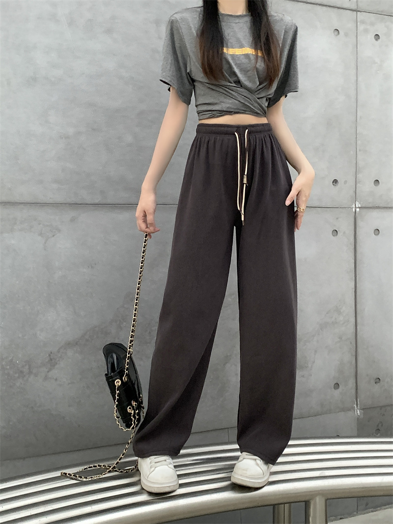 Corduroy ultra-fine corduroy wide-leg pants for women, new autumn style double drawstring smiling face belt casual pants, high-waisted straight-leg pants pic 28