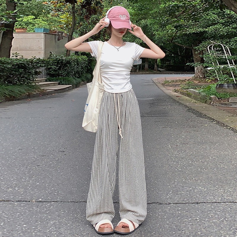 Ice silk wide-leg pants for women in summer, thin, high-waisted, straight-leg, pleated cotton and linen casual pants, cool and laid-back Yamamoto pants pic 9