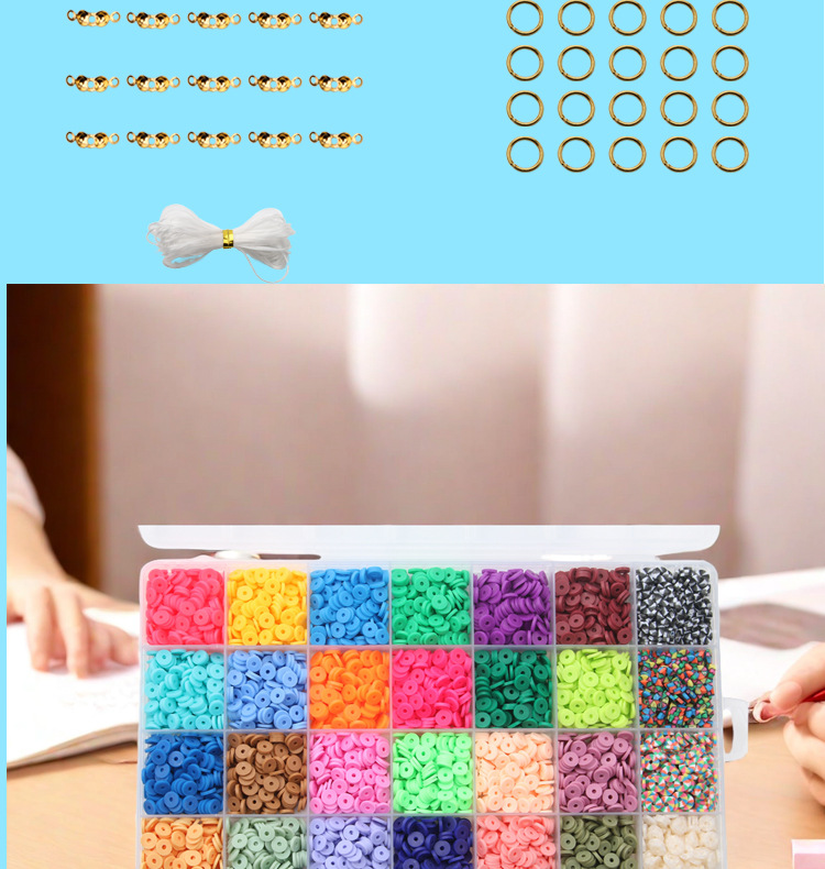 软陶片串珠单色6mm 首饰制作DIY手链项链饰品配件28格软陶片盒装详情6