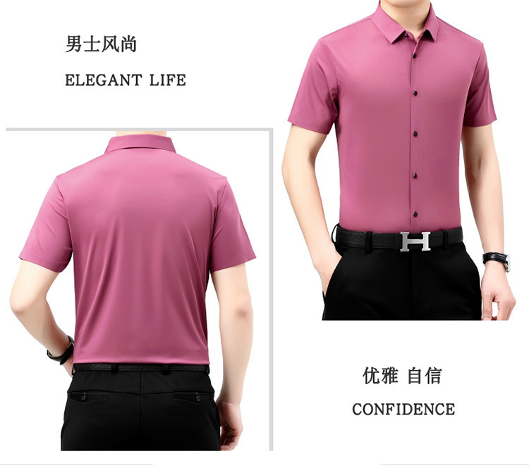 Verano 2024 nuevo negocio morera seda manga corta camisa de hombre de mediana edad verano casual vestido formal sin marcas camisas de hombre pic 33