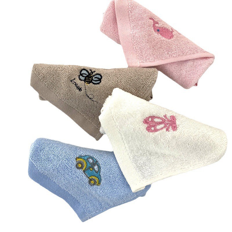 Wholesale pure cotton embroidered square towels 30*30, small square towels for hand and face drying in kindergarten early education class, saliva wipes printed with logo pic 12