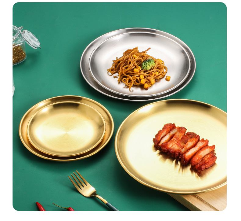 304不锈钢盘子韩式烤肉盘圆盘简约托盘西餐盘烧烤高颜值餐盘批发详情15