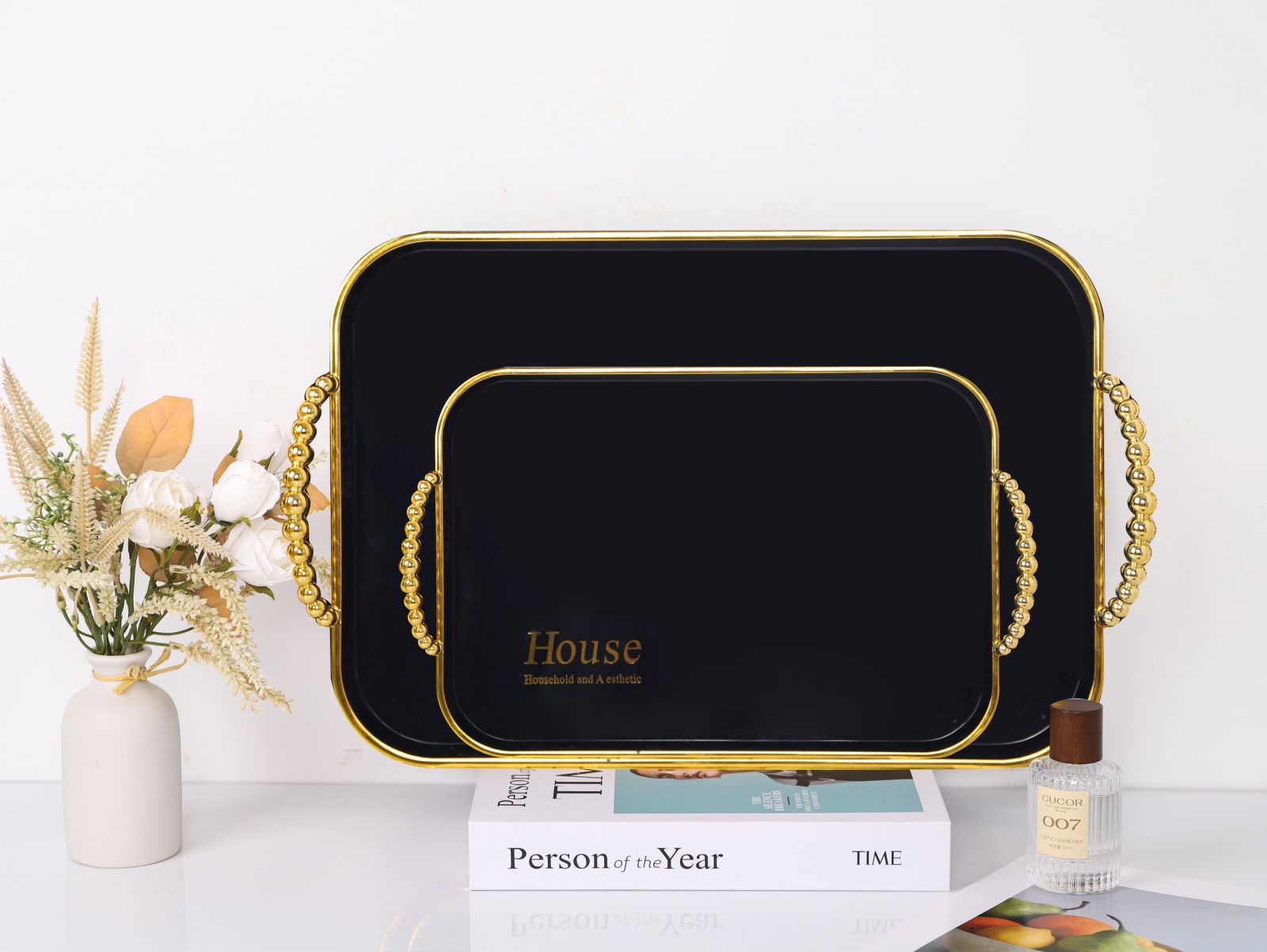 长方形白金轻奢双耳托盘家用放茶杯网红茶盘客厅水杯水果盘收纳盘详情15