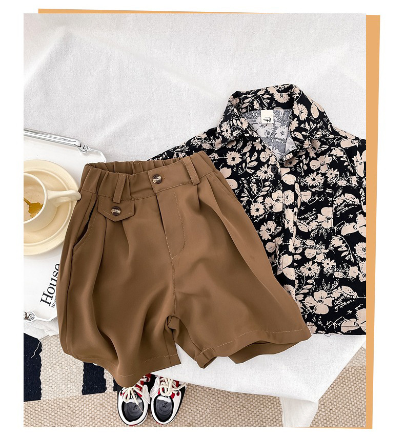 儿童夏装套装男童夏季新款童装女宝复古港风碎花短袖衬衫两件套潮详情23