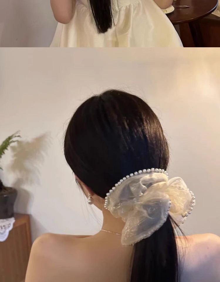 夏季新款超仙珍珠网纱大肠发圈女高级感钉珠发圈气质马尾头圈发饰详情5
