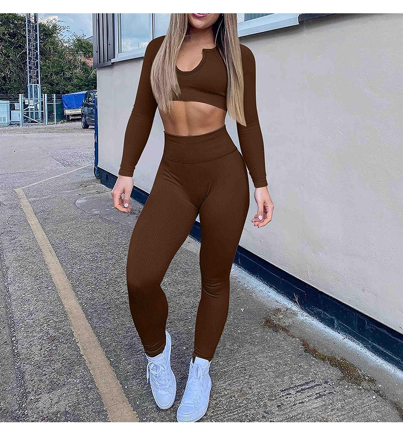 螺纹运动紧身裤长裤无缝跨境欧美瑜伽裤高腰健身裤瑜伽服leggings详情14