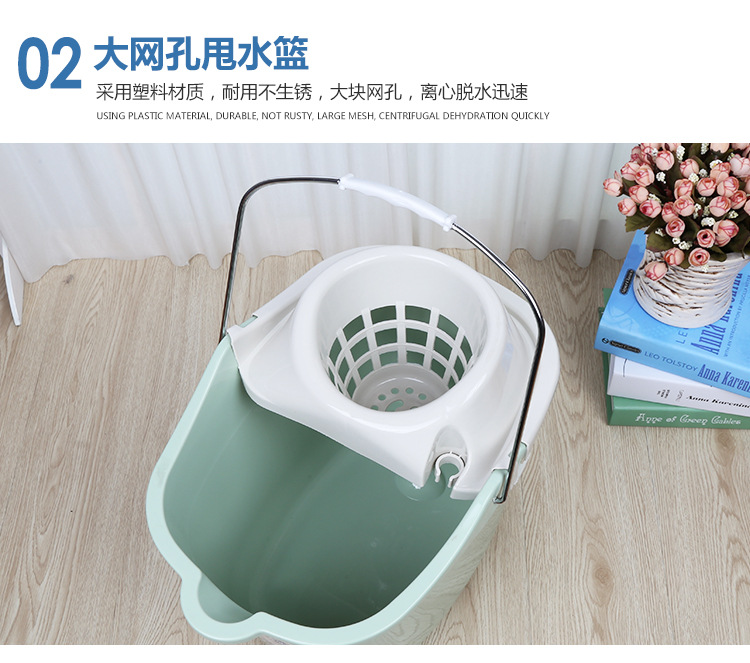 拖地桶家用加厚塑料拖把拖布桶地拖桶旋转拖把带轮单桶手动脱水桶详情5
