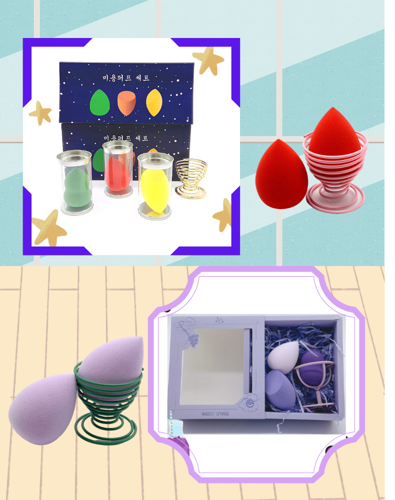 Factory direct sales of gradient 3-color series gourd water drop diagonal cut beauty egg powder puff 3-piece set beauty egg gift set box pic 10