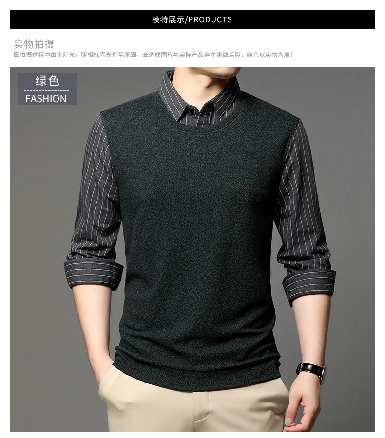 Spring and Autumn new style two-piece knitted long-sleeved T-shirt, fashionable Korean version business lapel base layer for middle-aged and young men A551 pic 7