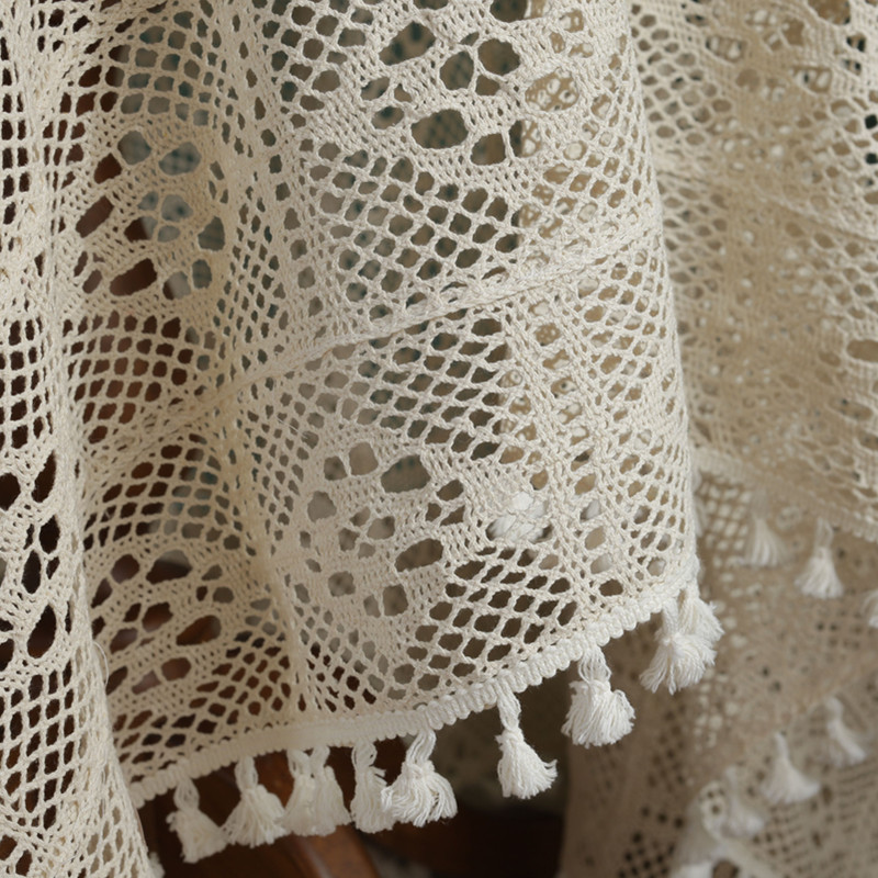 American country-style handcrafted crochet tassel tablecloth with geometric rhombus-shaped hollowed-out decorative fabric as a shooting prop pic 29