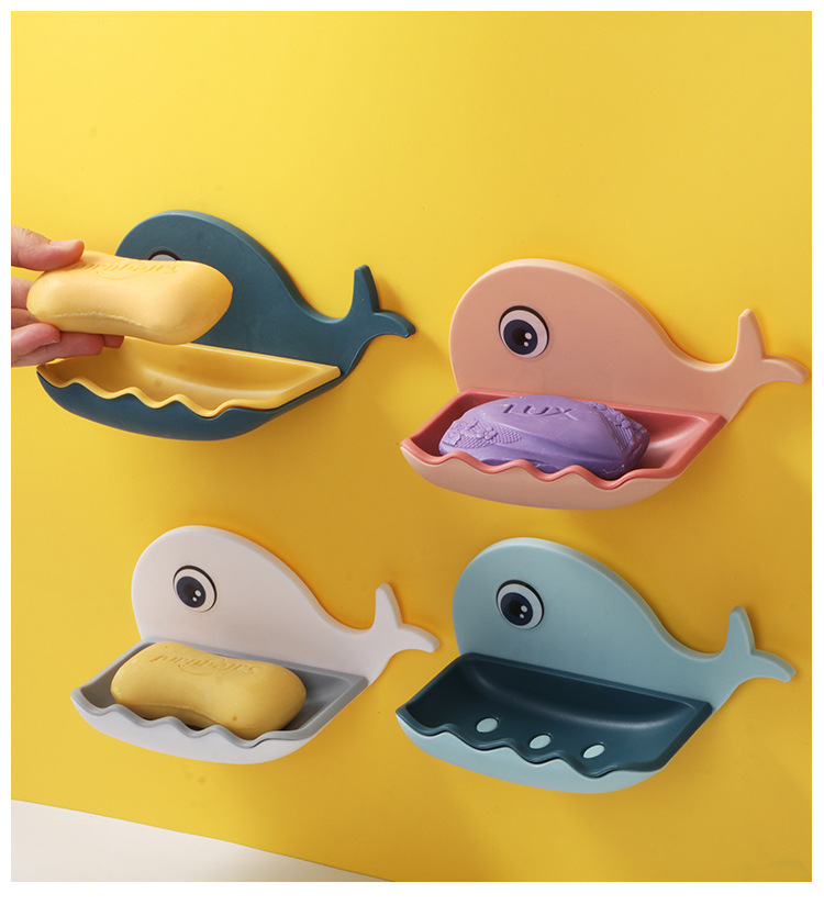 Little Whale Soap Box Bathroom Creative double-layer draining soap box hanging and storage dual-purpose non-perforating soap rack pic 19