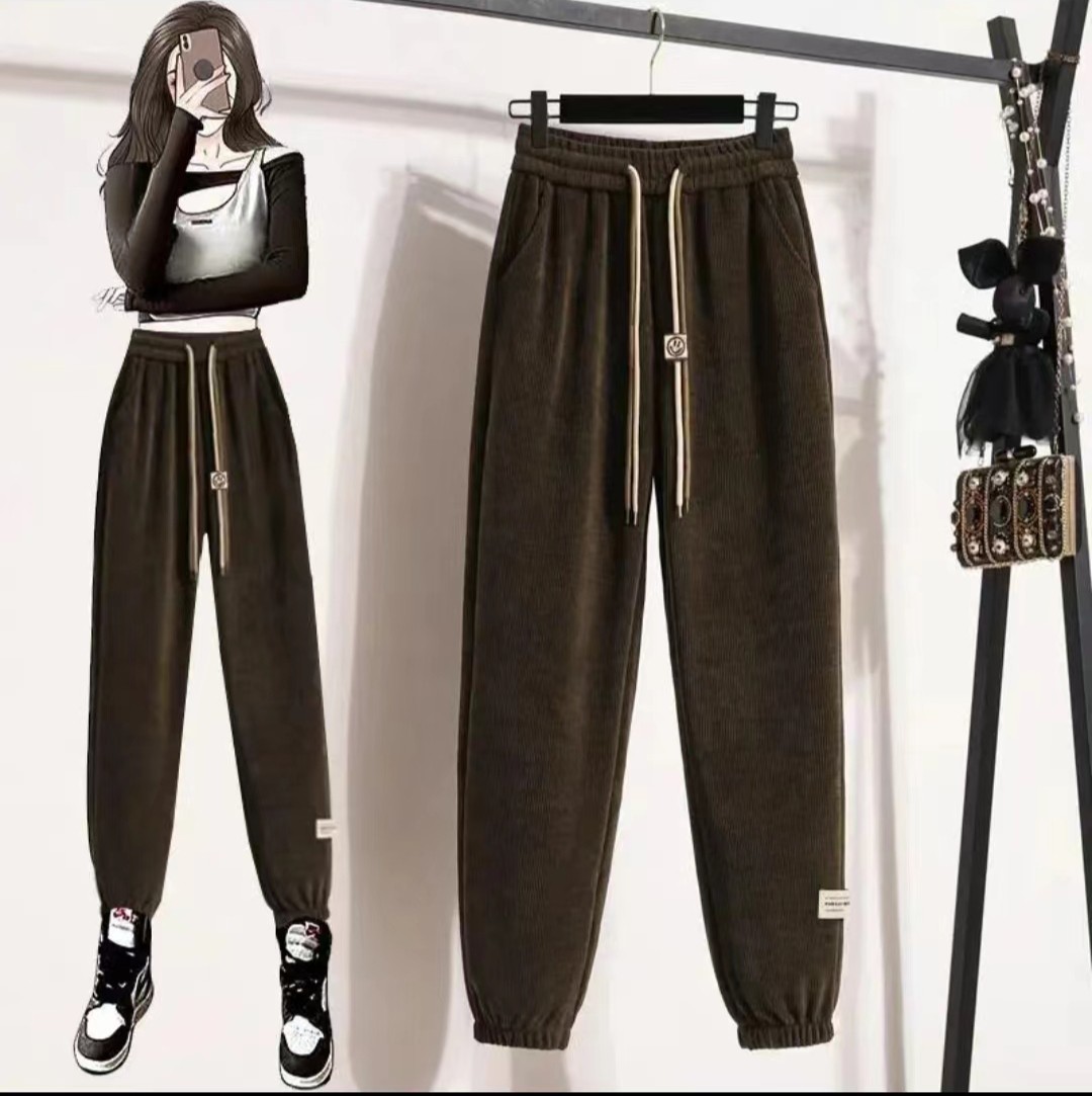 抖快直播春秋季爆款女裤高腰抽绳休闲裤单裤时尚女式卫裤萝卜裤子详情5