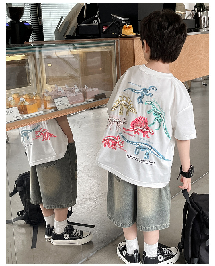 童酷2024夏装新品时尚儿童T恤韩版宝宝夜光恐龙印花宽松男童短袖详情26