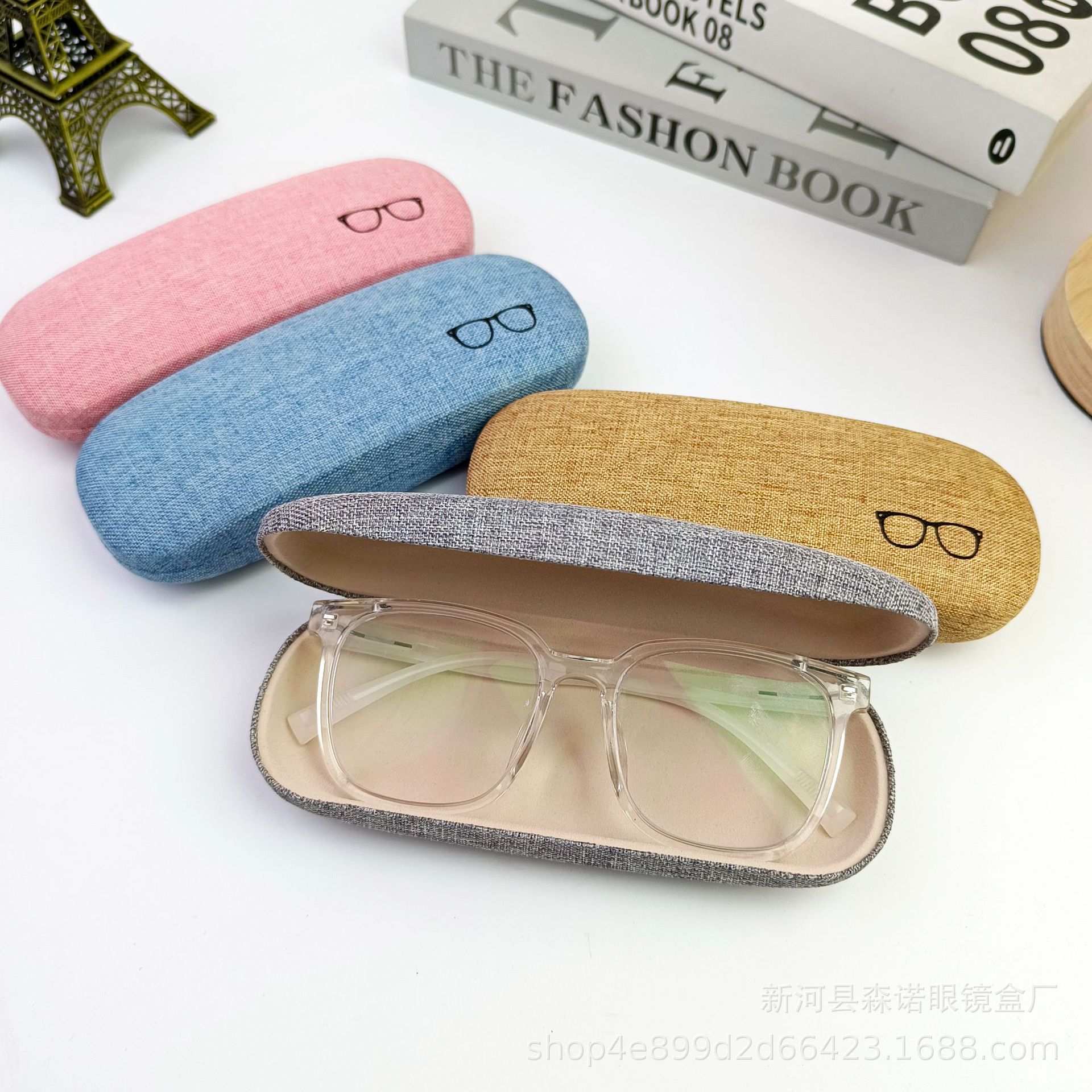 厂家供应时尚简约麻布眼镜盒子男女近视眼镜盒铁质太阳镜盒墨镜盒详情9