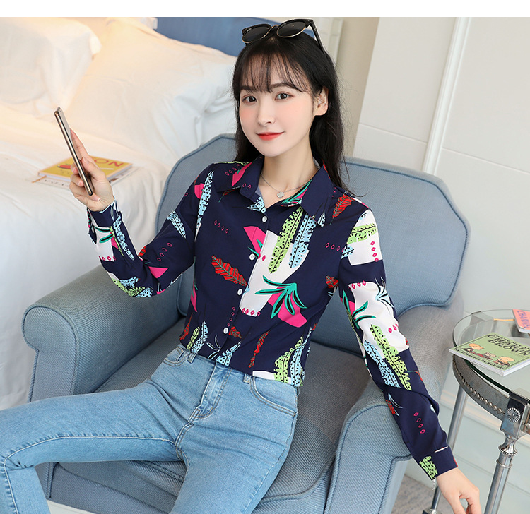 New spring and autumn Korean-style slim-fit shirt for women, long-sleeved printed striped trendy base layer, Hong Kong-style top for women pic 97