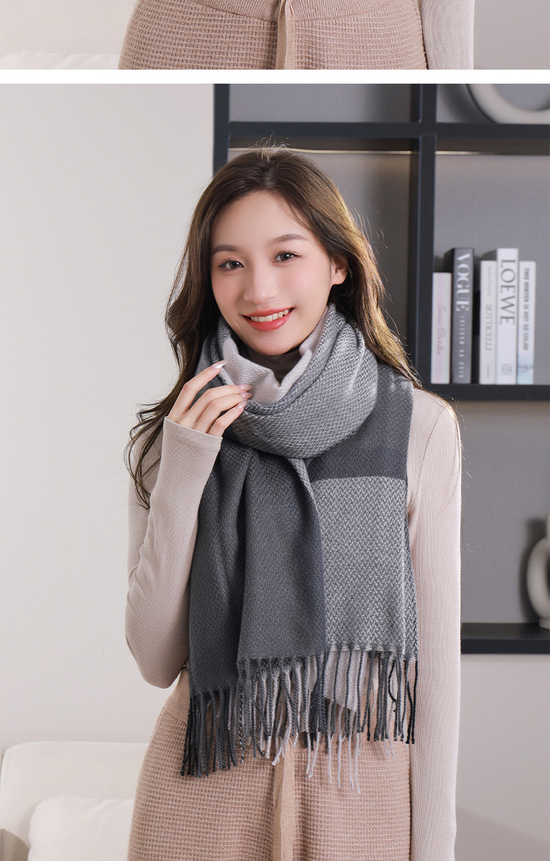格子秋冬季围脖女韩系2023围巾披肩女新款简约加厚保暖仿羊绒围巾详情15