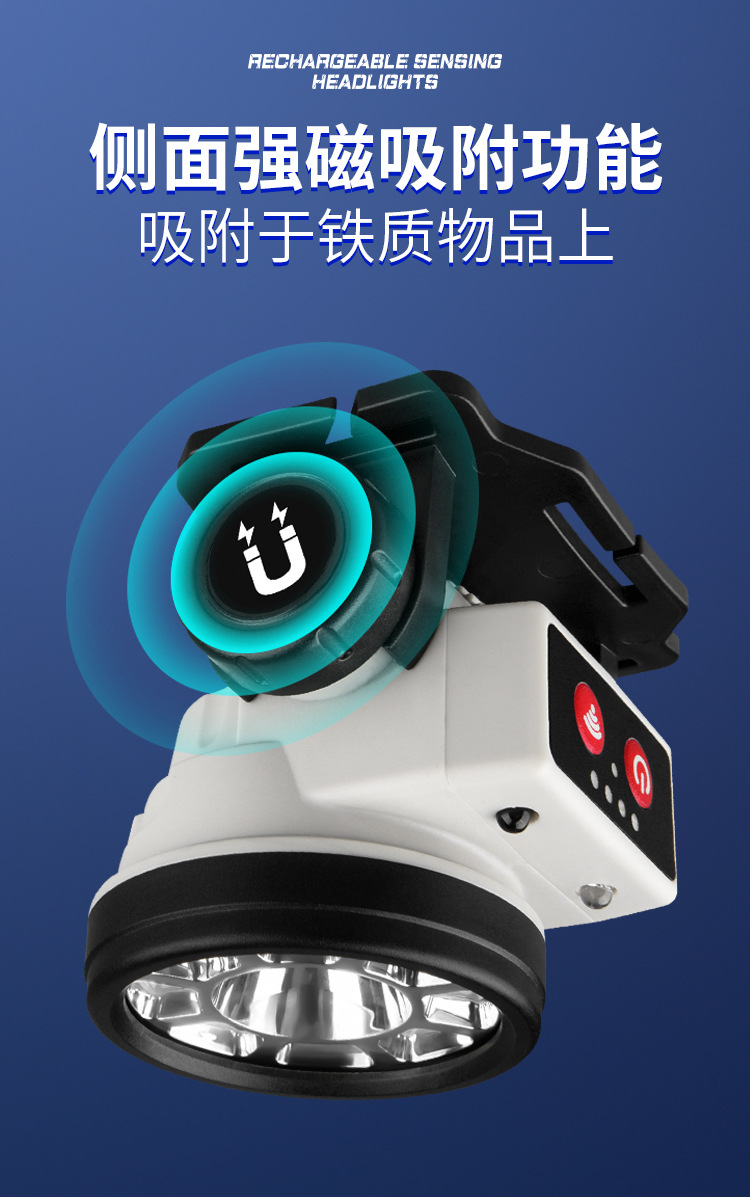 跨境智能感应头灯led户外强光usb充电轻便工作电筒夜钓跑步cob灯详情10