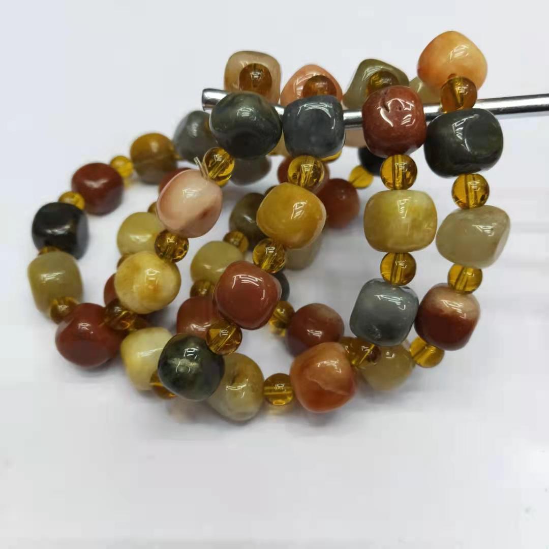 Jewelry and accessories, Xinjiang golden thread jade square irregular combination bracelet, diy Buddhist prayer beads jade bracelet manufacturer wholesale pic 6