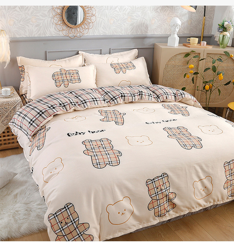 Wholesale of simple pure cotton matte four-piece set, thickened and fresh bed sheet and duvet cover, dormitory three-piece set and bedding pic 3