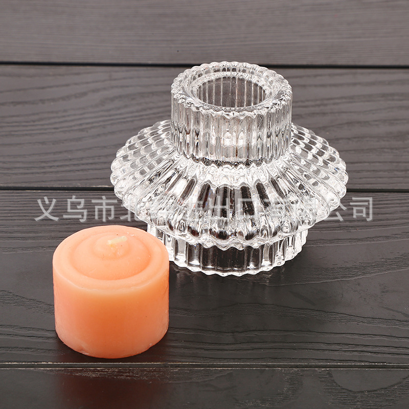 A dual-purpose glass candlestick that can be used on both sides, suitable for restaurants, bars, flying saucer candlesticks, and wedding exhibition arrangements pic 7
