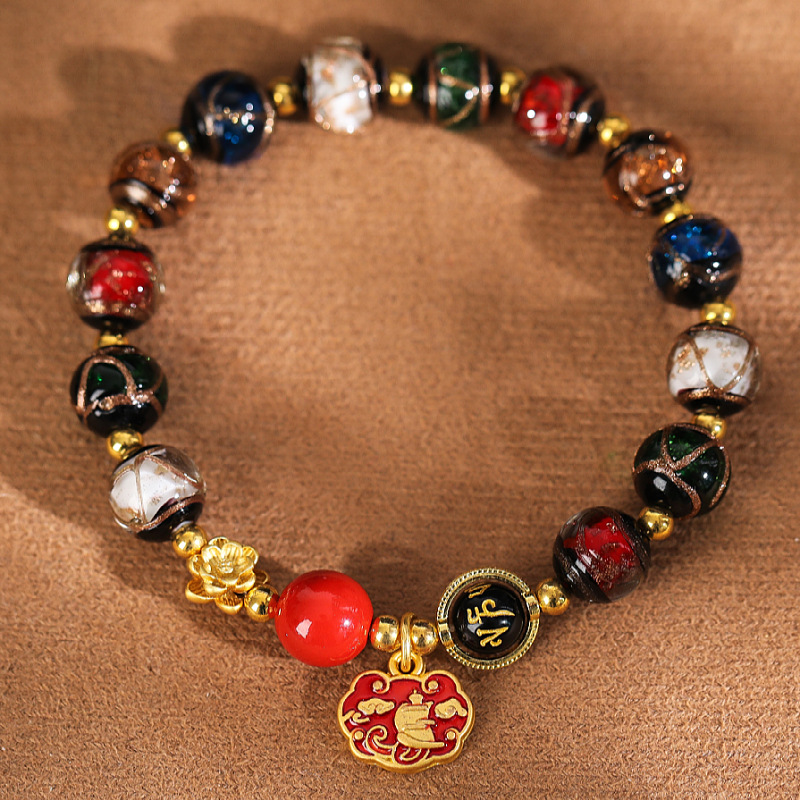 六字真言转运珠莲花福牌金箔香灰琉璃手链文玩手串佛珠寺庙货源详情19