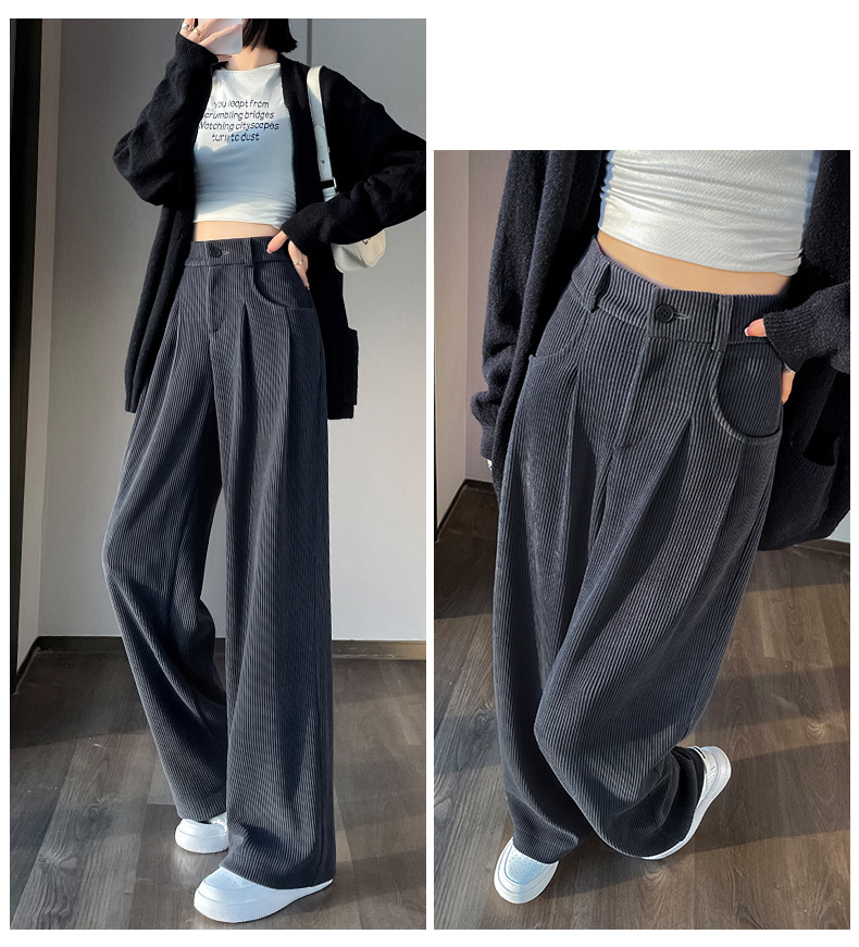 【高品质】欧棉绒阔腿裤秋冬新款加厚女高腰宽松爆款雪尼尔休闲裤详情16