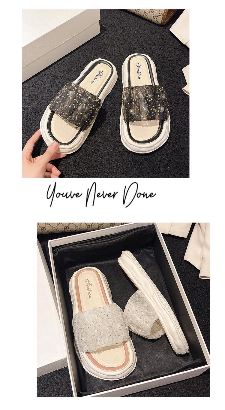 2023新款夏天外穿时尚凉拖一脚蹬鞋子蕾丝珍珠仙女凉拖鞋厚底软底详情13