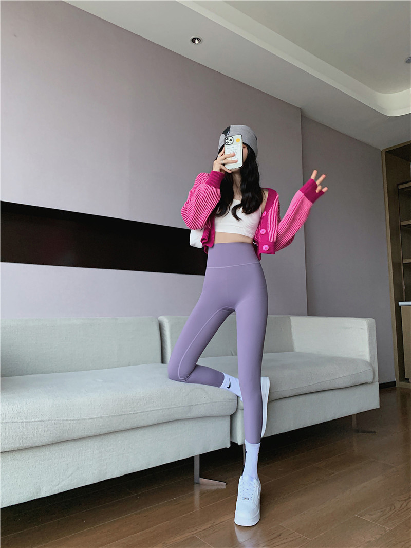 Nude shark pants for women, autumn Barbie pants, coffee-colored high-waisted, belt-cinching and hip-lifting yoga base tights pic 32