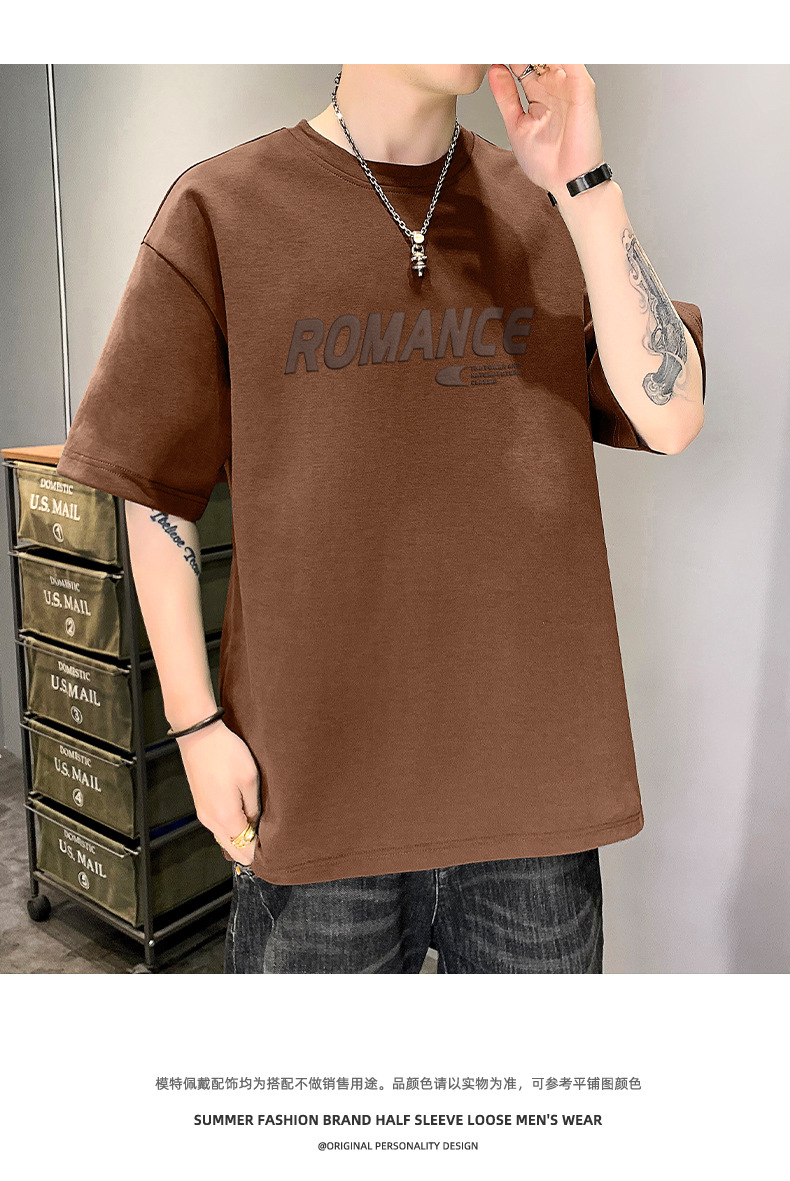 男士短袖t恤男潮流圆领上衣服宽松T恤男字母休闲体恤半袖夏季男装详情14