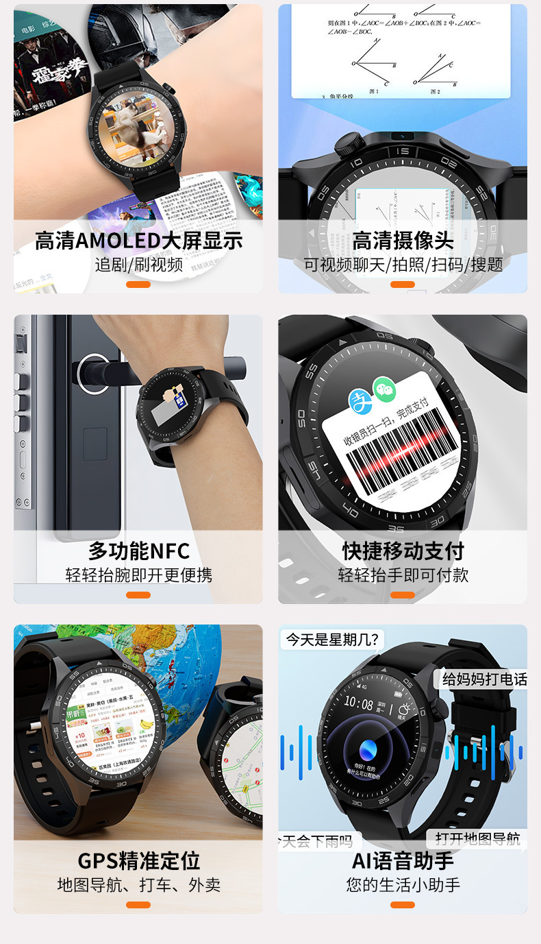 华强北GT4插卡版VP800智能手表金属蜂窝版和顺成安卓系统OLED圆屏详情4