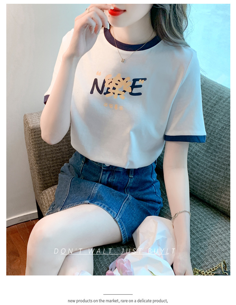 夏季纯棉正肩短袖t恤女装夏款2022年新款潮小个子时尚修身上衣服详情17