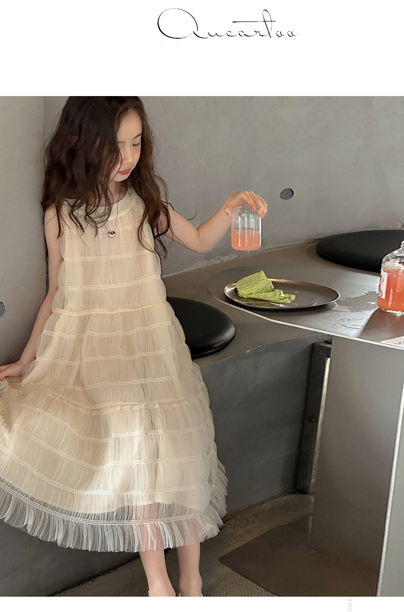 桔子虎女童法式网纱连衣裙儿童夏款无袖简约洋气小女孩公主裙百搭详情6