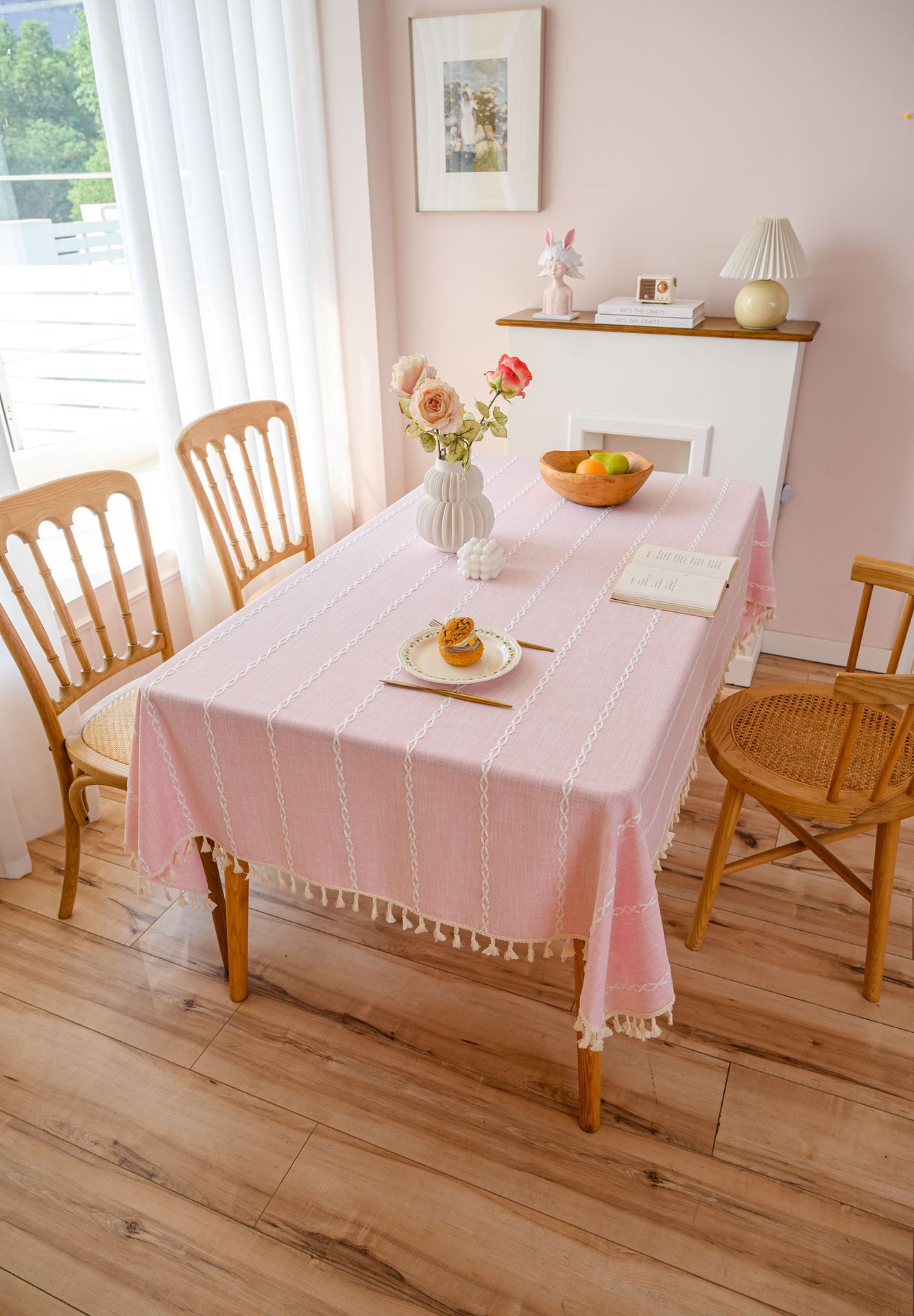 Cross-border three-dimensional embroidered striped tablecloth, popular black solid color, white cotton and linen tablecloth cover, fabric outdoor party pic 15