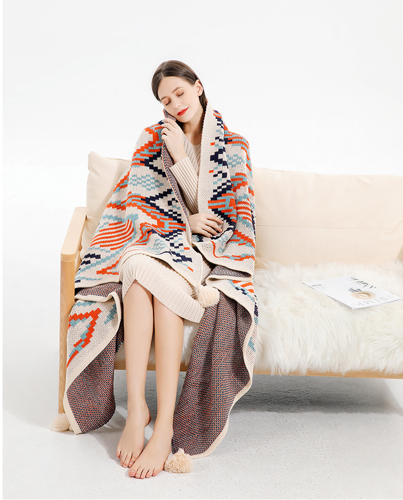 Bohemian windblown hair blanket, bay window blanket, knitted blanket, ethnic wave air conditioning blanket, tassel nap blanket pic 13