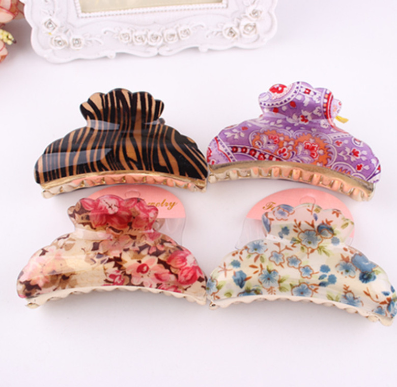 Large Korean floral acrylic hair clips pic 4