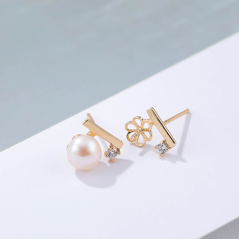 Fanchuxi 14K gold-plated copper with real gold, slightly inlaid zircon flower stand, sticky pearl stud earrings, ear accessories, empty stand DIY accessories pic 8