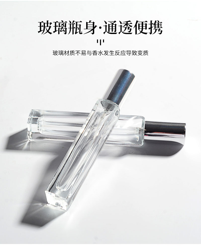 In-stock glass perfume bottle, 10ml thick-bottomed press fine spray bottle, portable cosmetics, travel porter bottle, roll-on bottle pic 2