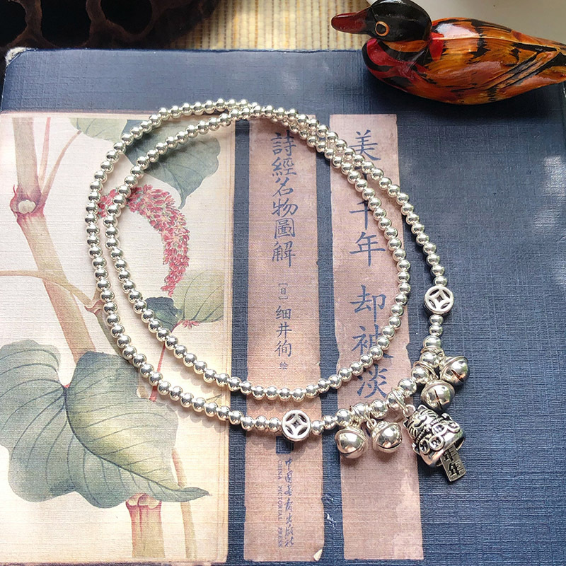 时尚设计S925银脚链女时尚猫铃铛双圈层流行时尚时尚时尚脚踝链详情19