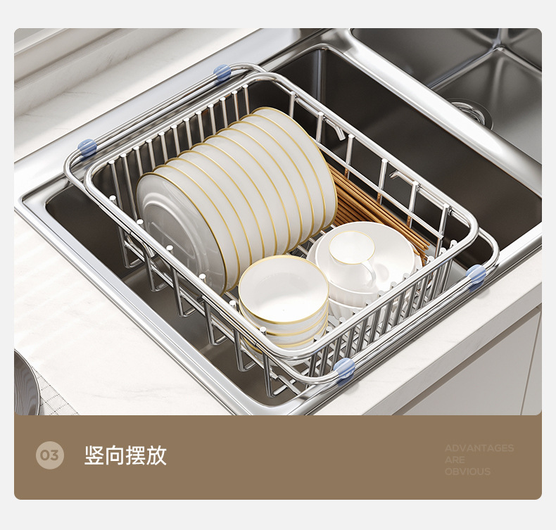 Kitchen sink, washing basin, retractable storage rack, stainless steel sink, draining basket, dish storage rack, kitchenware pic 18