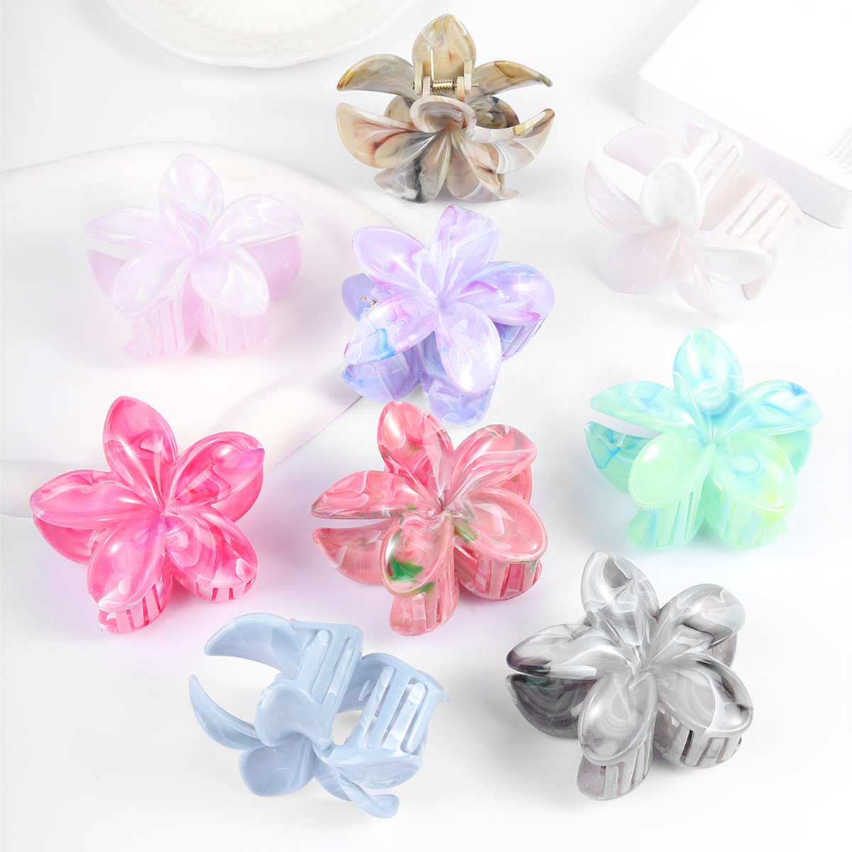 跨境新款拉丝鎏金鸡蛋花抓夹小号紫荆花编发碎发夹高级感金丝发饰详情19