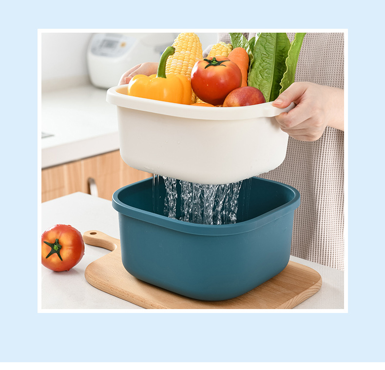 双层镂空水果盆洗水果沥水篮家用水果篮创意塑料洗菜篮厨房洗菜盆详情7