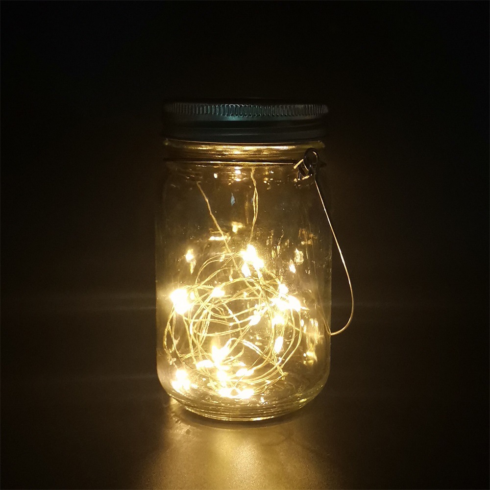 Solar Mason can light led copper wire string starry sky Fairy tale firefly solar Mason bottle cap pic 13